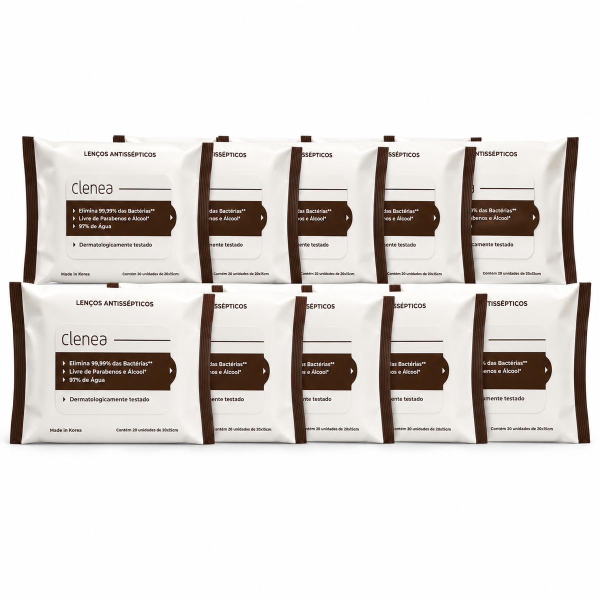 Kit promocional com 10 pacotes de Clenea Antisséptico