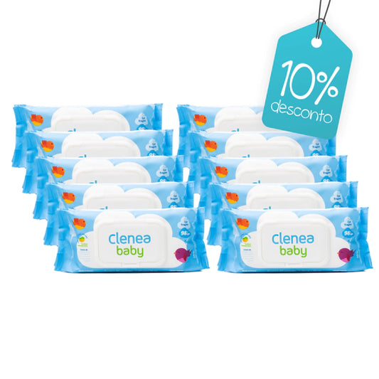 Kit promocional com 10 pacotes de Clenea Baby com fragrância, 80 toalhinhas
