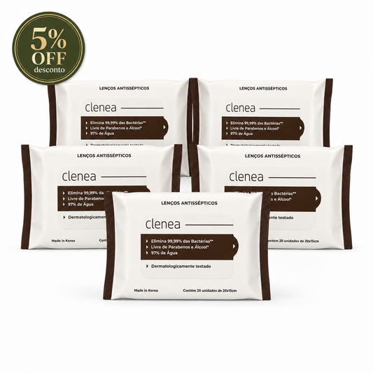 Kit promocional com 5 pacotes de Clenea Antisséptico